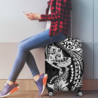 Hawaiian Manta Ray and Hammerhead Shark Tribal Tattoo Luggage Cover with Polynesian Tribal Pattern Black-White Color