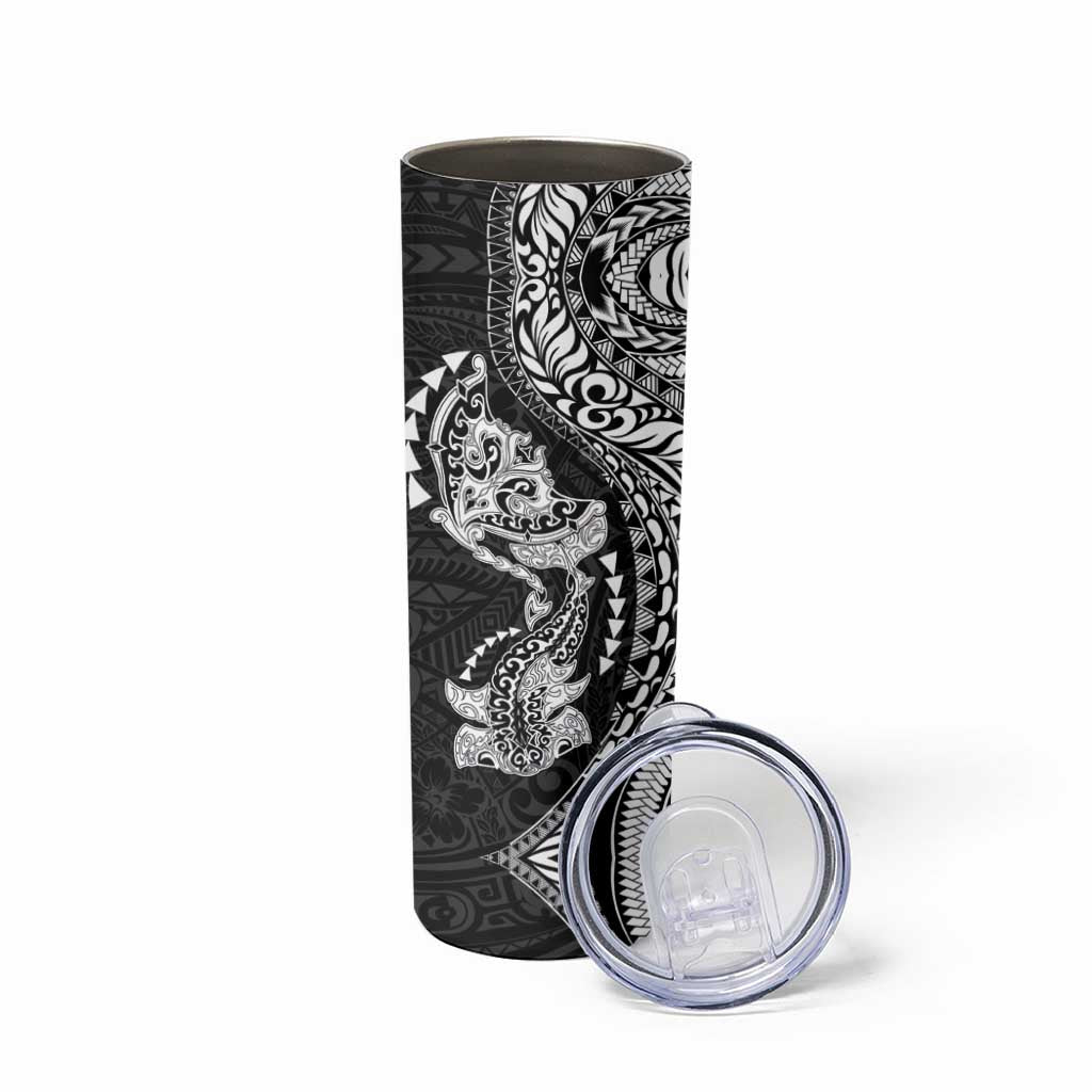 Hawaiian Manta Ray and Hammerhead Shark Tribal Tattoo Skinny Tumbler with Polynesian Tribal Pattern Black-White Color LT03 - Polynesian Pride