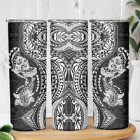 Hawaiian Manta Ray and Hammerhead Shark Tribal Tattoo Skinny Tumbler with Polynesian Tribal Pattern Black-White Color LT03 - Polynesian Pride