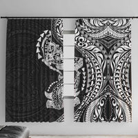 Hawaiian Manta Ray and Hammerhead Shark Tribal Tattoo Window Curtain with Polynesian Tribal Pattern Black-White Color