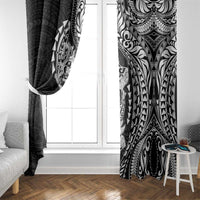 Hawaiian Manta Ray and Hammerhead Shark Tribal Tattoo Window Curtain with Polynesian Tribal Pattern Black-White Color