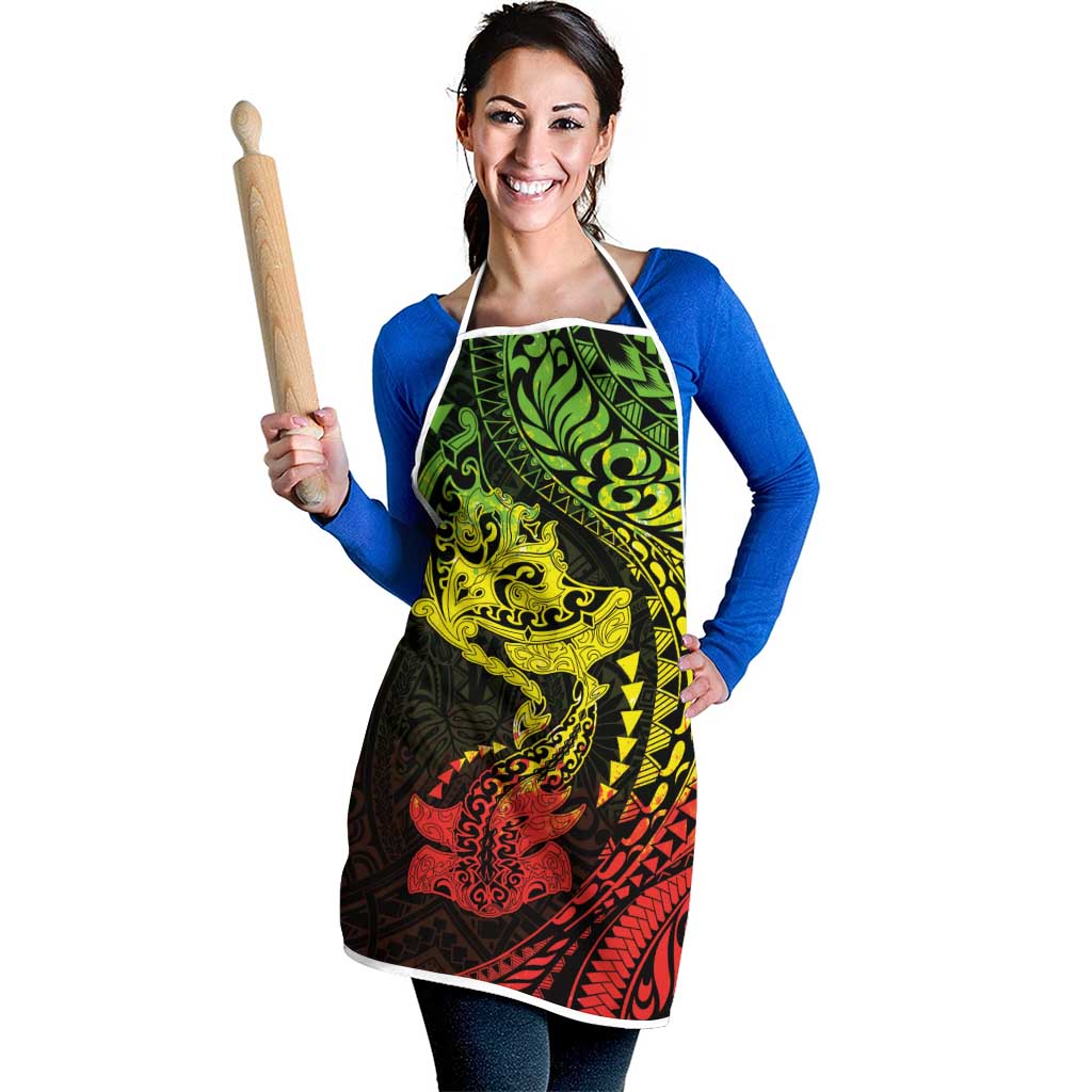 Hawaiian Manta Ray and Hammerhead Shark Tribal Tattoo Apron with Polynesian Tribal Pattern Reggae Style