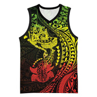 Hawaiian Manta Ray and Hammerhead Shark Tribal Tattoo Basketball Jersey with Polynesian Tribal Pattern Reggae Style
