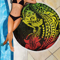 Hawaiian Manta Ray and Hammerhead Shark Tribal Tattoo Beach Blanket with Polynesian Tribal Pattern Reggae Style