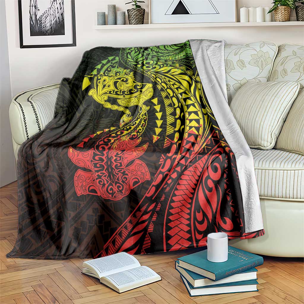 Hawaiian Manta Ray and Hammerhead Shark Tribal Tattoo Blanket with Polynesian Tribal Pattern Reggae Style