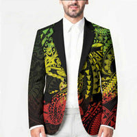 Hawaiian Manta Ray and Hammerhead Shark Tribal Tattoo Blazer with Polynesian Tribal Pattern Reggae Style