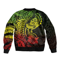 Hawaiian Manta Ray and Hammerhead Shark Tribal Tattoo Bomber Jacket with Polynesian Tribal Pattern Reggae Style