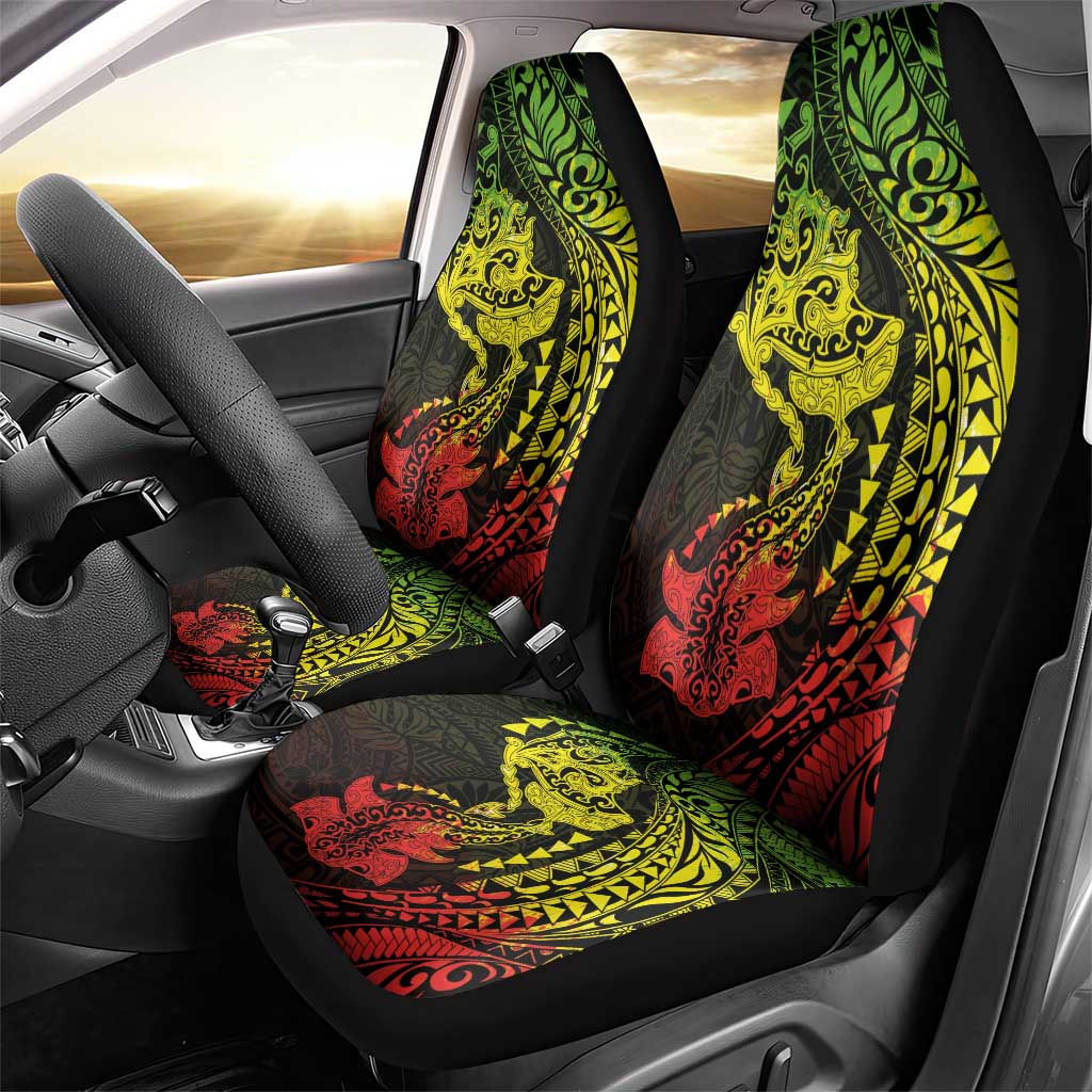 Hawaiian Manta Ray and Hammerhead Shark Tribal Tattoo Car Seat Cover with Polynesian Tribal Pattern Reggae Style