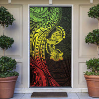 Hawaiian Manta Ray and Hammerhead Shark Tribal Tattoo Door Cover with Polynesian Tribal Pattern Reggae Style