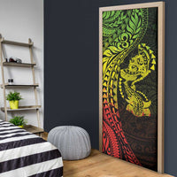 Hawaiian Manta Ray and Hammerhead Shark Tribal Tattoo Door Cover with Polynesian Tribal Pattern Reggae Style