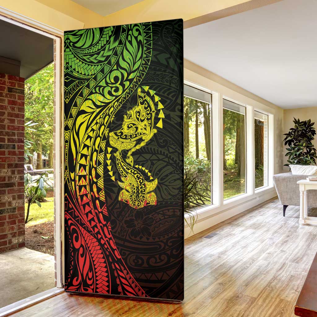 Hawaiian Manta Ray and Hammerhead Shark Tribal Tattoo Door Cover with Polynesian Tribal Pattern Reggae Style