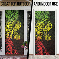 Hawaiian Manta Ray and Hammerhead Shark Tribal Tattoo Door Cover with Polynesian Tribal Pattern Reggae Style