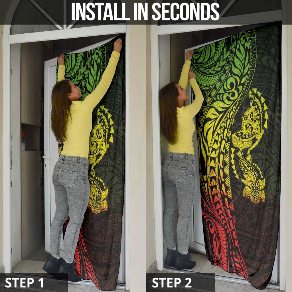 Hawaiian Manta Ray and Hammerhead Shark Tribal Tattoo Door Cover with Polynesian Tribal Pattern Reggae Style