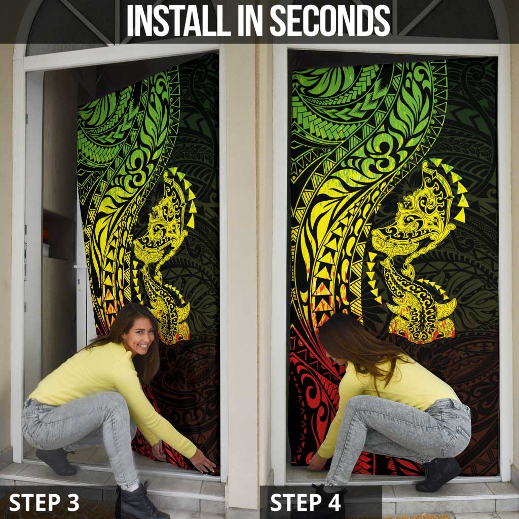 Hawaiian Manta Ray and Hammerhead Shark Tribal Tattoo Door Cover with Polynesian Tribal Pattern Reggae Style