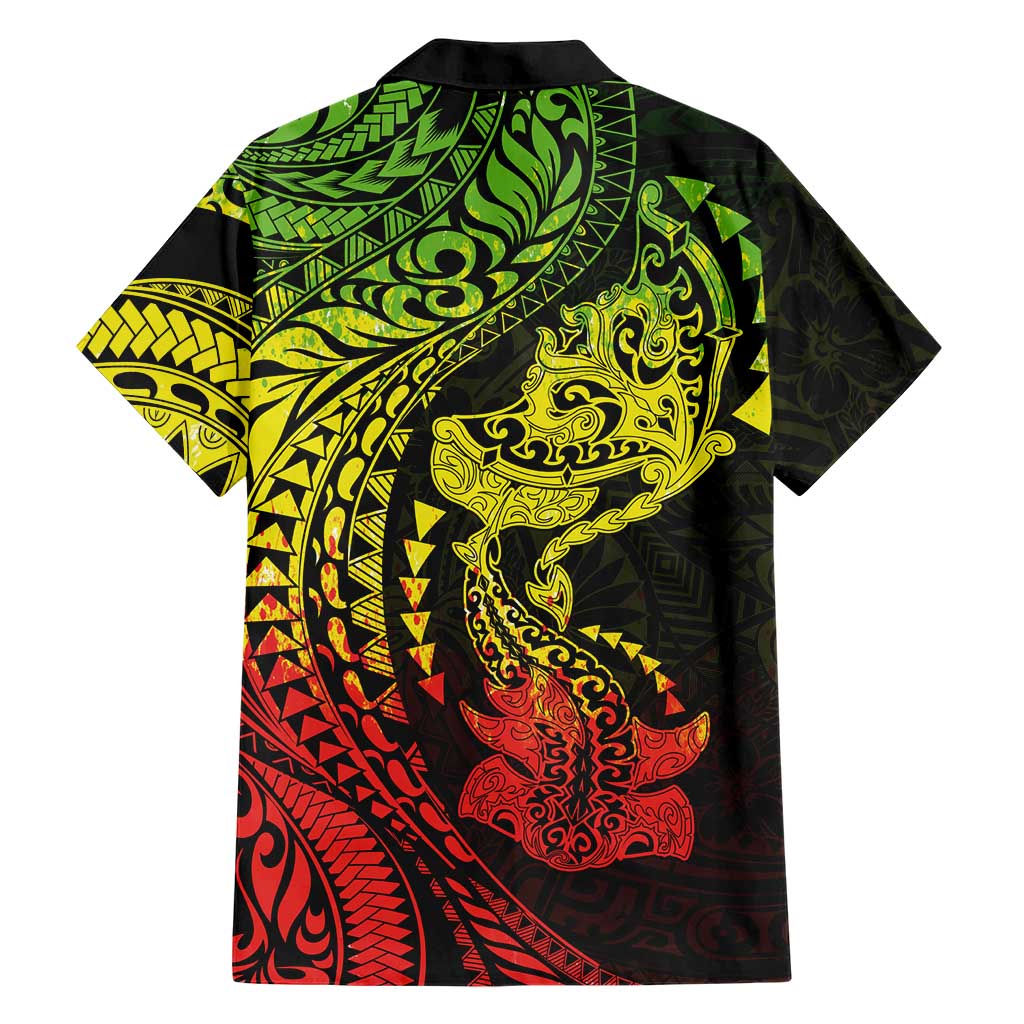 Hawaiian Manta Ray and Hammerhead Shark Tribal Tattoo Family Matching Mermaid Dress and Hawaiian Shirt with Polynesian Tribal Pattern Reggae Style LT03 - Polynesian Pride