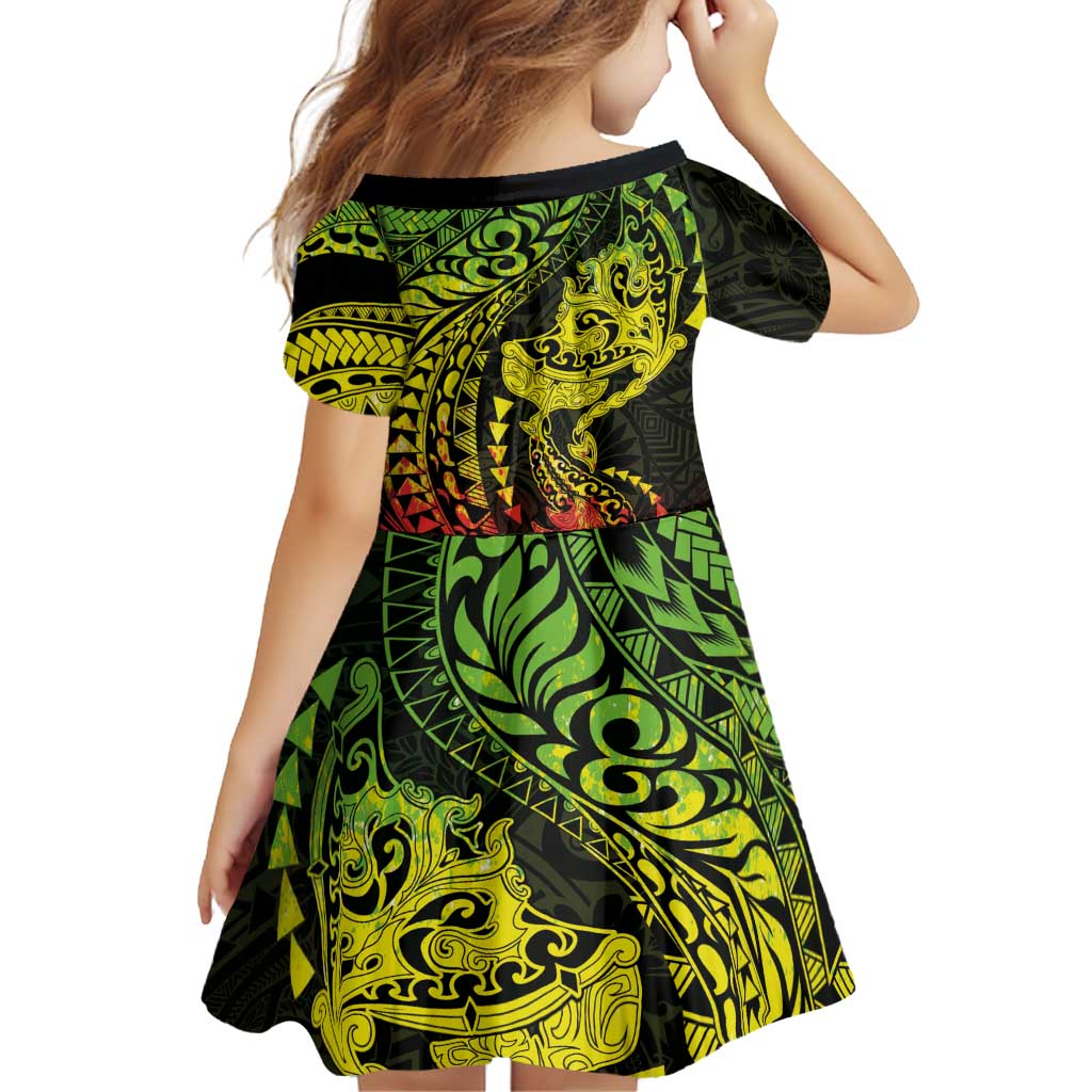 Hawaiian Manta Ray and Hammerhead Shark Tribal Tattoo Family Matching Off Shoulder Maxi Dress and Hawaiian Shirt with Polynesian Tribal Pattern Reggae Style LT03 - Polynesian Pride