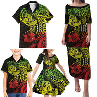 Hawaiian Manta Ray and Hammerhead Shark Tribal Tattoo Family Matching Puletasi and Hawaiian Shirt with Polynesian Tribal Pattern Reggae Style LT03 - Polynesian Pride