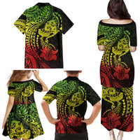 Hawaiian Manta Ray and Hammerhead Shark Tribal Tattoo Family Matching Puletasi and Hawaiian Shirt with Polynesian Tribal Pattern Reggae Style LT03 - Polynesian Pride