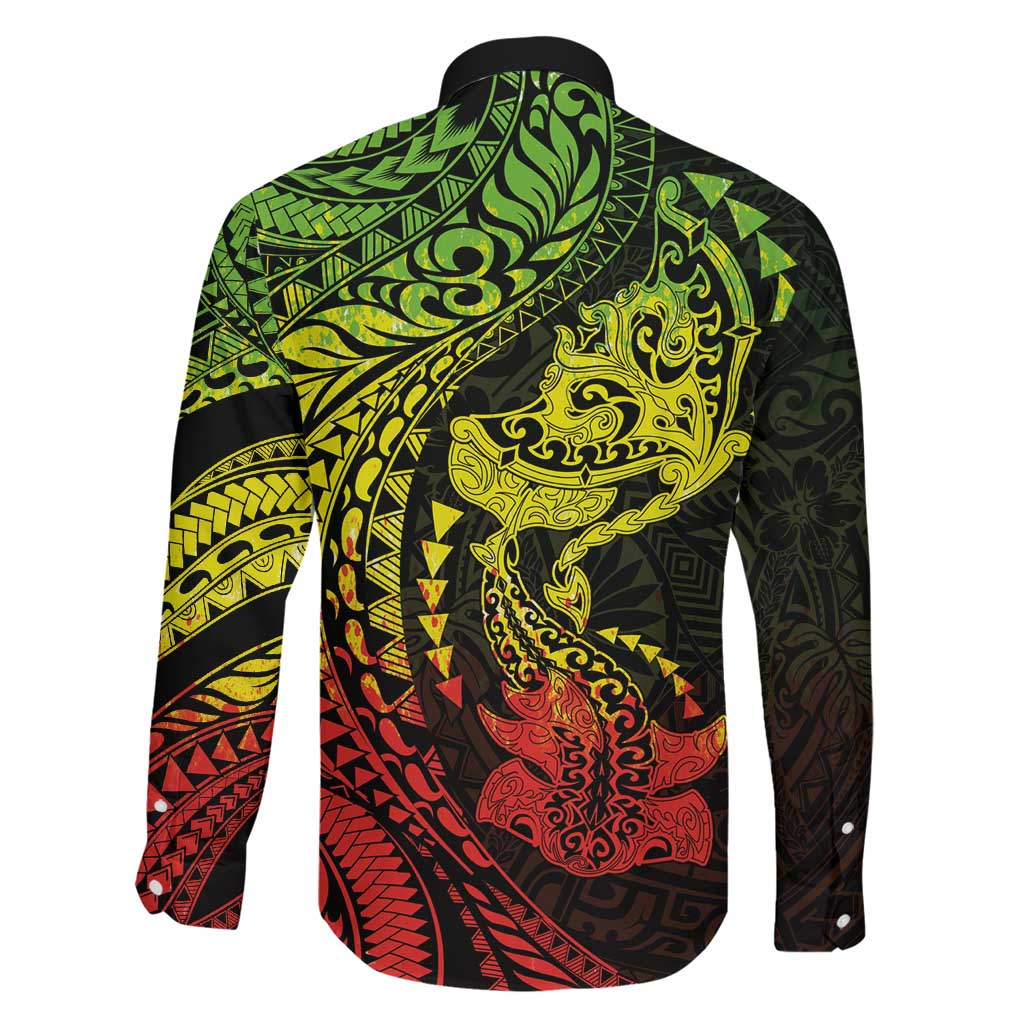 Hawaiian Manta Ray and Hammerhead Shark Tribal Tattoo Family Matching Puletasi and Hawaiian Shirt with Polynesian Tribal Pattern Reggae Style LT03 - Polynesian Pride