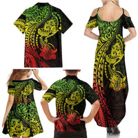 Hawaiian Manta Ray and Hammerhead Shark Tribal Tattoo Family Matching Summer Maxi Dress and Hawaiian Shirt with Polynesian Tribal Pattern Reggae Style LT03 - Polynesian Pride