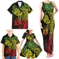 Hawaiian Manta Ray and Hammerhead Shark Tribal Tattoo Family Matching Tank Maxi Dress and Hawaiian Shirt with Polynesian Tribal Pattern Reggae Style LT03 - Polynesian Pride