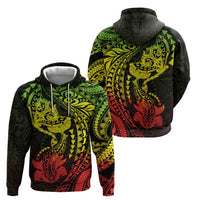 Hawaiian Manta Ray and Hammerhead Shark Tribal Tattoo Hoodie with Polynesian Tribal Pattern Reggae Style