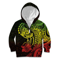 Hawaiian Manta Ray and Hammerhead Shark Tribal Tattoo Kid Hoodie with Polynesian Tribal Pattern Reggae Style