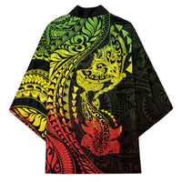 Hawaiian Manta Ray and Hammerhead Shark Tribal Tattoo Kimono with Polynesian Tribal Pattern Reggae Style