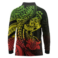 Hawaiian Manta Ray and Hammerhead Shark Tribal Tattoo Long Sleeve Polo Shirt with Polynesian Tribal Pattern Reggae Style LT03 - Polynesian Pride