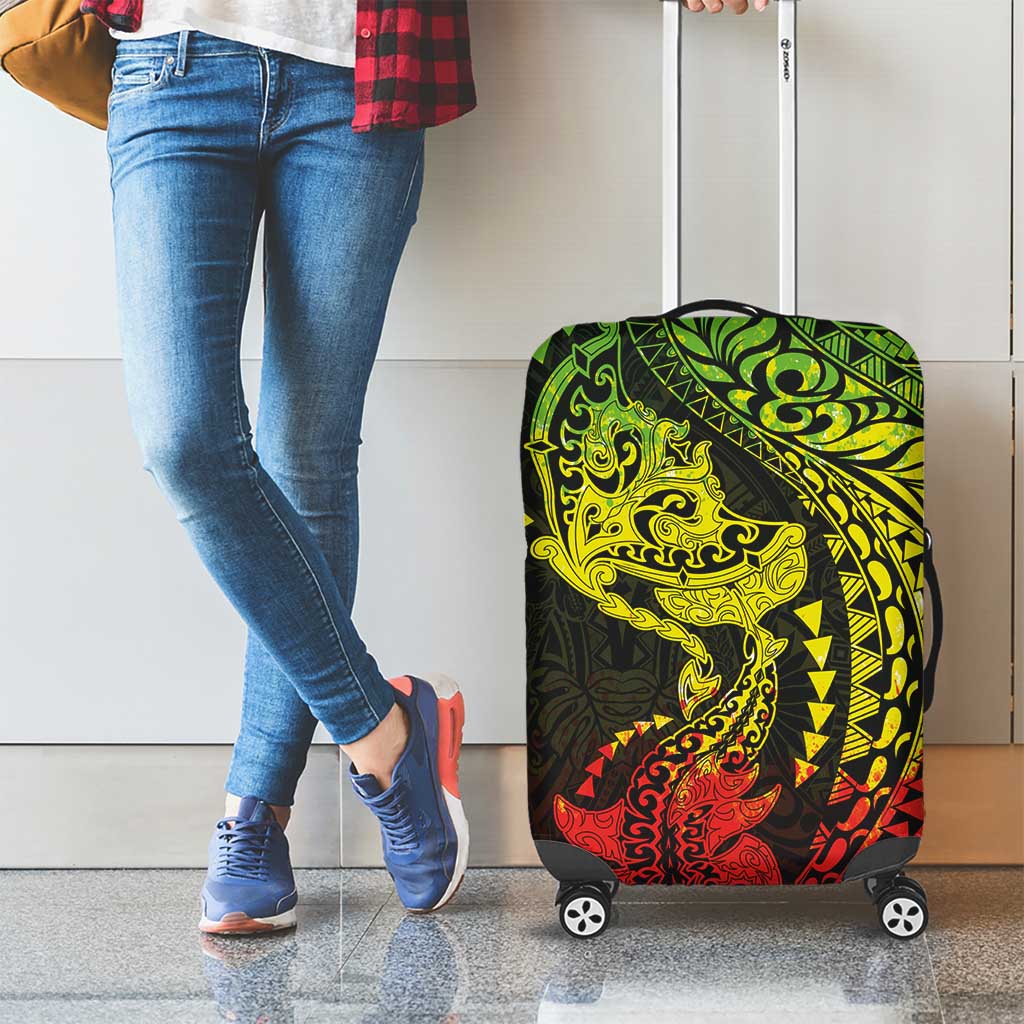 Hawaiian Manta Ray and Hammerhead Shark Tribal Tattoo Luggage Cover with Polynesian Tribal Pattern Reggae Style