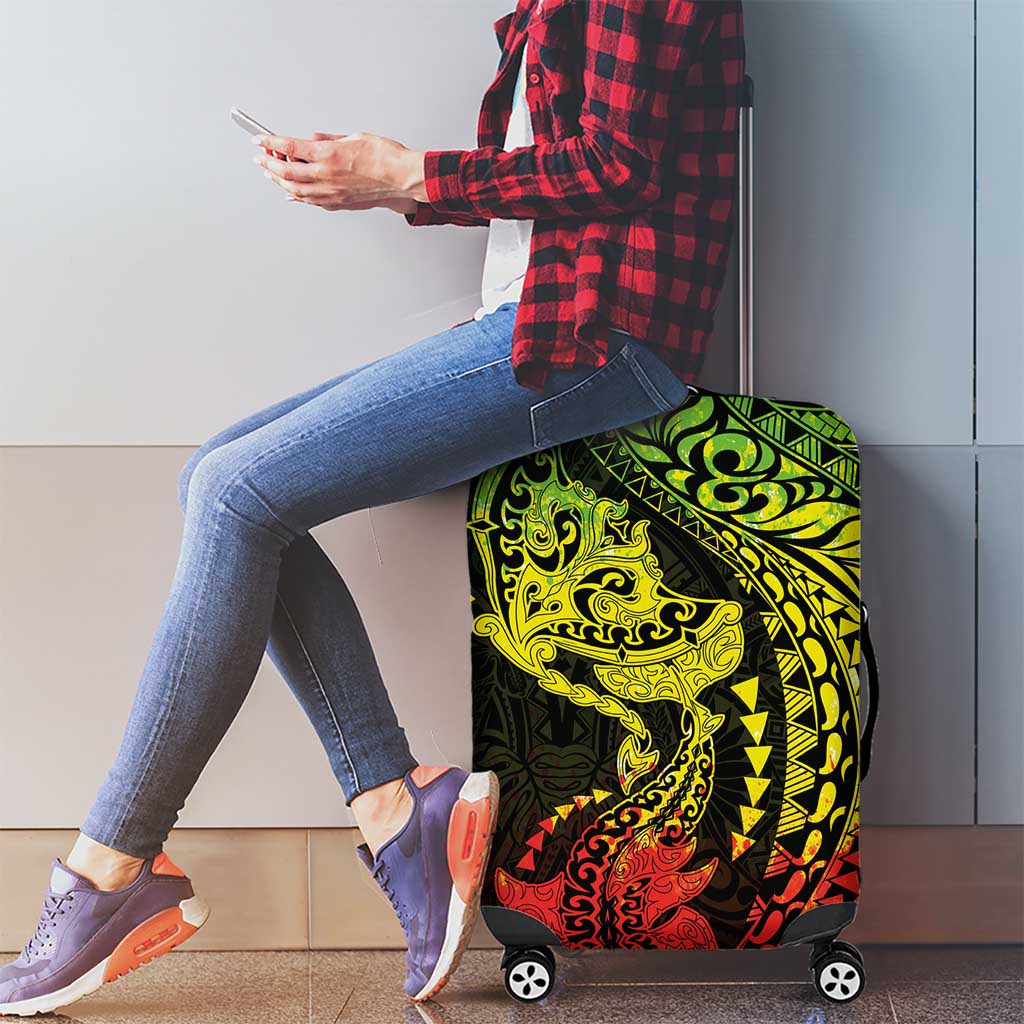 Hawaiian Manta Ray and Hammerhead Shark Tribal Tattoo Luggage Cover with Polynesian Tribal Pattern Reggae Style