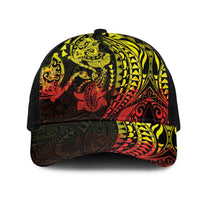 Hawaiian Manta Ray and Hammerhead Shark Tribal Tattoo Mesh Trucker Cap with Polynesian Tribal Pattern Reggae Style
