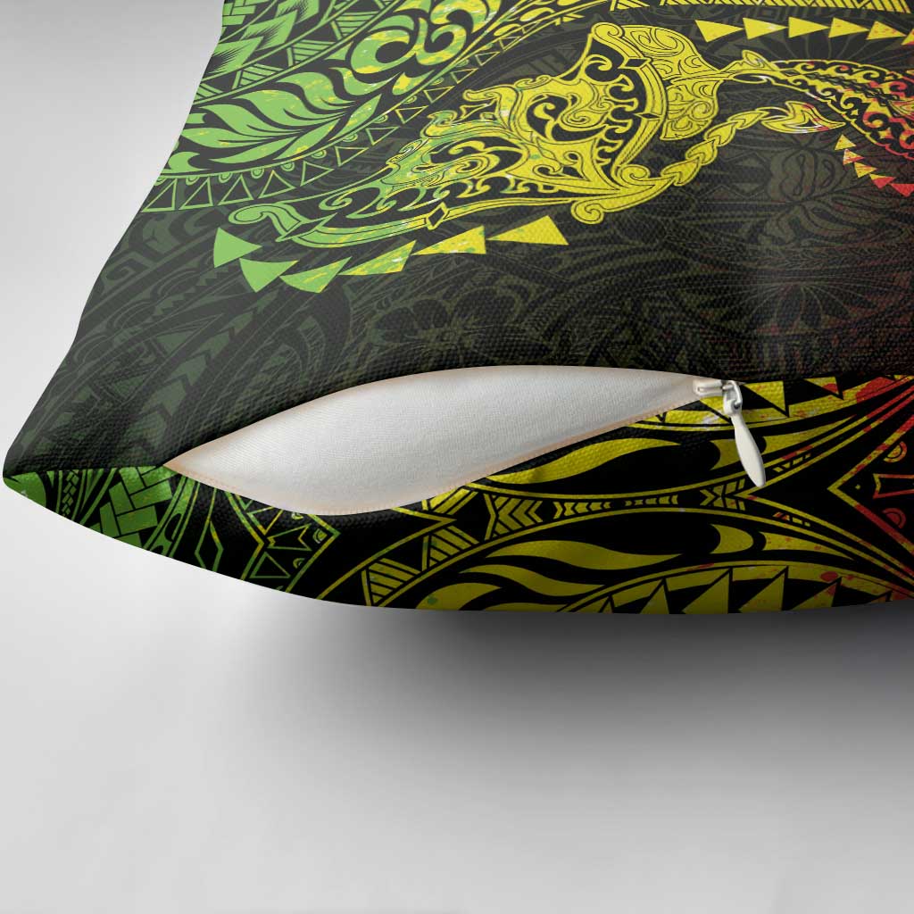 Hawaiian Manta Ray and Hammerhead Shark Tribal Tattoo Pillow Cover with Polynesian Tribal Pattern Reggae Style