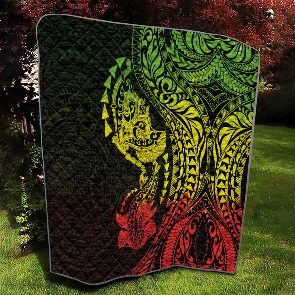 Hawaiian Manta Ray and Hammerhead Shark Tribal Tattoo Quilt with Polynesian Tribal Pattern Reggae Style