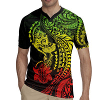 Hawaiian Manta Ray and Hammerhead Shark Tribal Tattoo Rugby Jersey with Polynesian Tribal Pattern Reggae Style