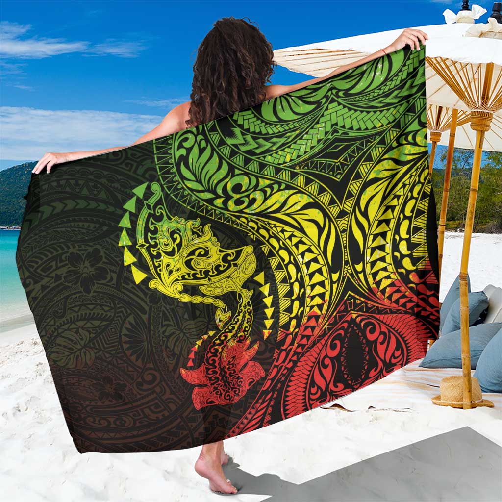 Hawaiian Manta Ray and Hammerhead Shark Tribal Tattoo Sarong with Polynesian Tribal Pattern Reggae Style