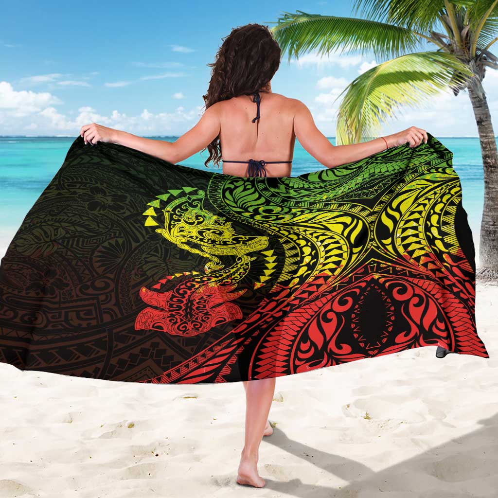 Hawaiian Manta Ray and Hammerhead Shark Tribal Tattoo Sarong with Polynesian Tribal Pattern Reggae Style