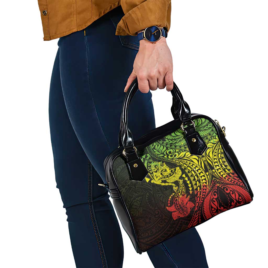 Hawaiian Manta Ray and Hammerhead Shark Tribal Tattoo Shoulder Handbag with Polynesian Tribal Pattern Reggae Style