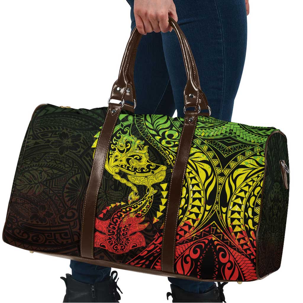Hawaiian Manta Ray and Hammerhead Shark Tribal Tattoo Travel Bag with Polynesian Tribal Pattern Reggae Style