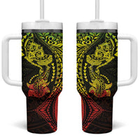 Hawaiian Manta Ray and Hammerhead Shark Tribal Tattoo Tumbler With Handle with Polynesian Tribal Pattern Reggae Style
