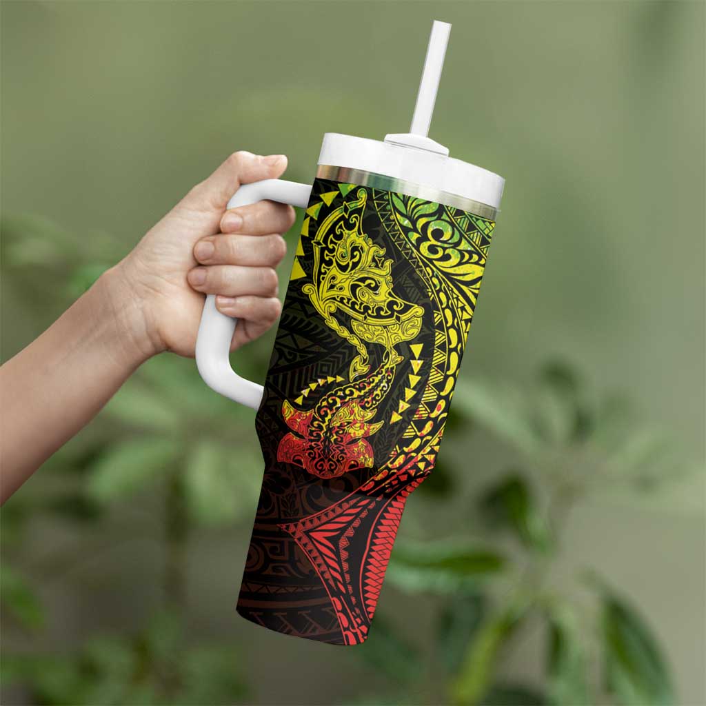 Hawaiian Manta Ray and Hammerhead Shark Tribal Tattoo Tumbler With Handle with Polynesian Tribal Pattern Reggae Style