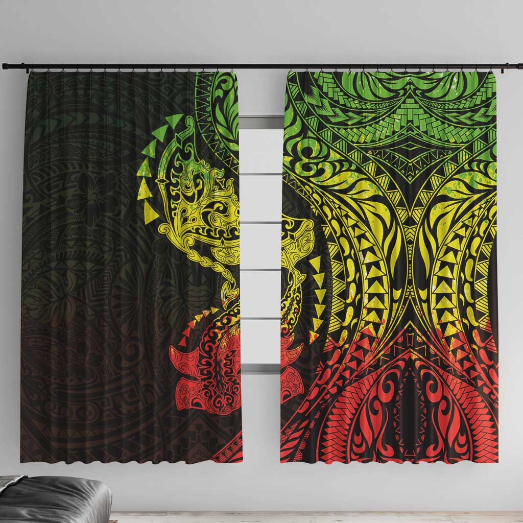 Hawaiian Manta Ray and Hammerhead Shark Tribal Tattoo Window Curtain with Polynesian Tribal Pattern Reggae Style