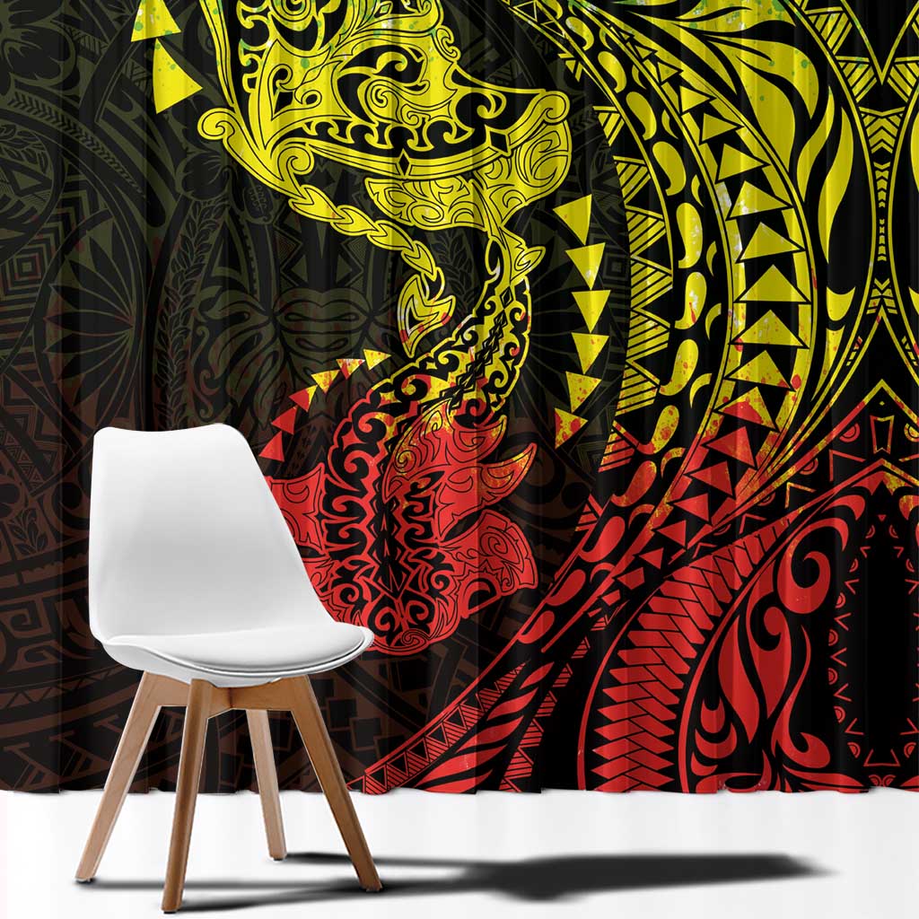 Hawaiian Manta Ray and Hammerhead Shark Tribal Tattoo Window Curtain with Polynesian Tribal Pattern Reggae Style