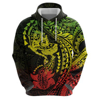 Hawaiian Manta Ray and Hammerhead Shark Tribal Tattoo Zip Hoodie with Polynesian Tribal Pattern Reggae Style