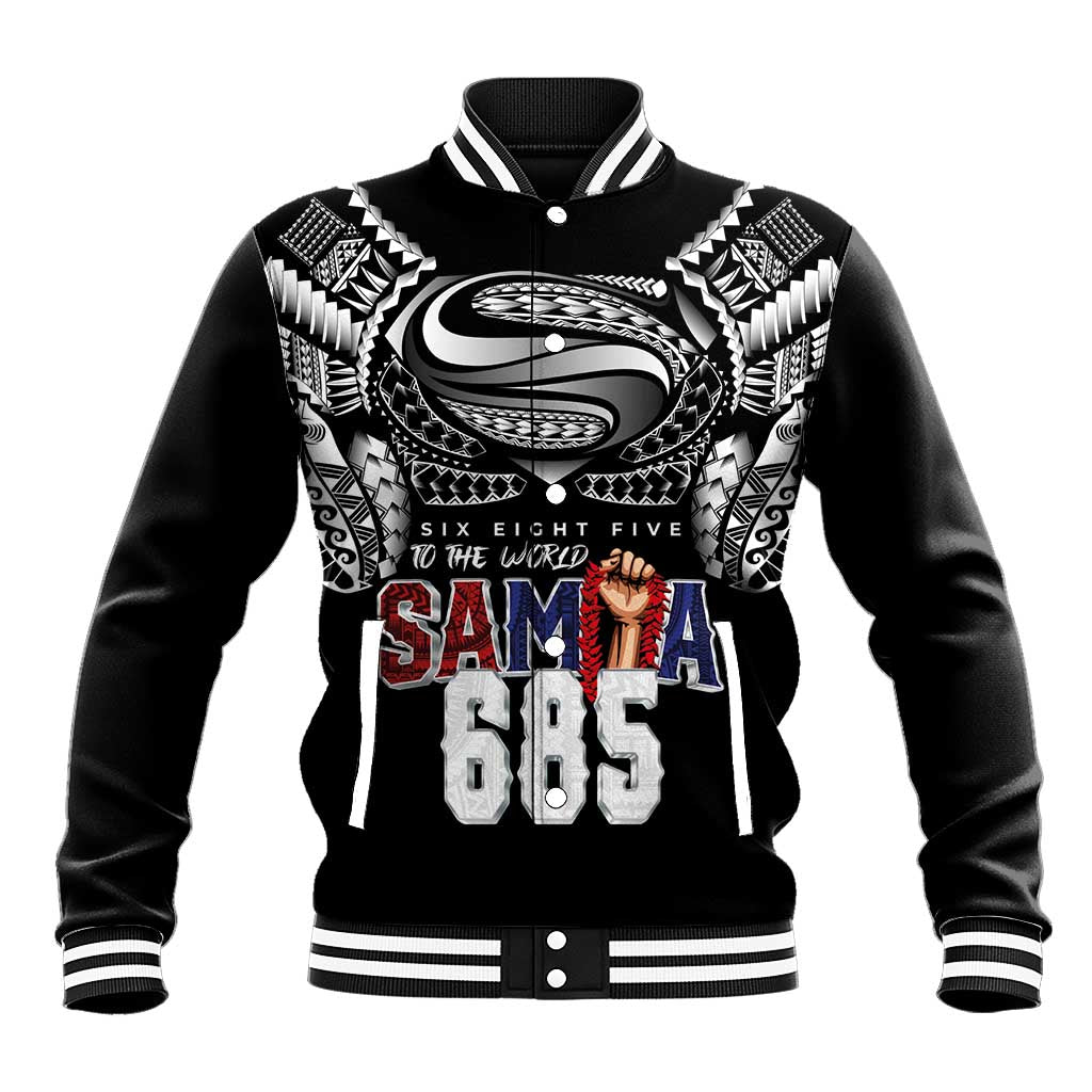 Super Samoa-Six Eight Five to The World Baseball Jacket Traditional Samoan Tattoo Black Color