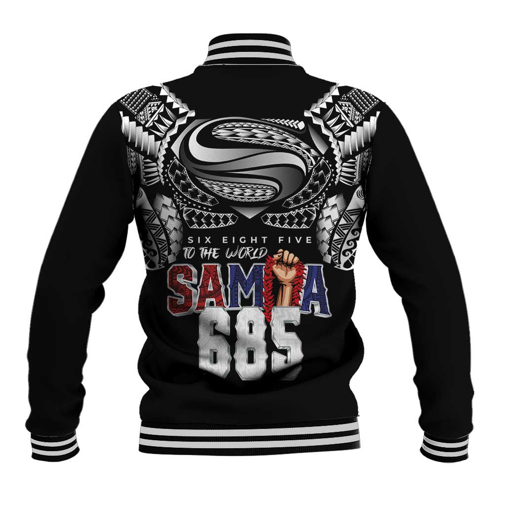 Super Samoa-Six Eight Five to The World Baseball Jacket Traditional Samoan Tattoo Black Color
