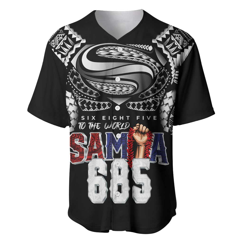 Super Samoa-Six Eight Five to The World Baseball Jersey Traditional Samoan Tattoo Black Color