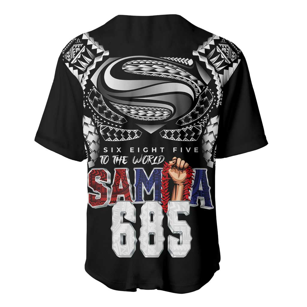 Super Samoa-Six Eight Five to The World Baseball Jersey Traditional Samoan Tattoo Black Color