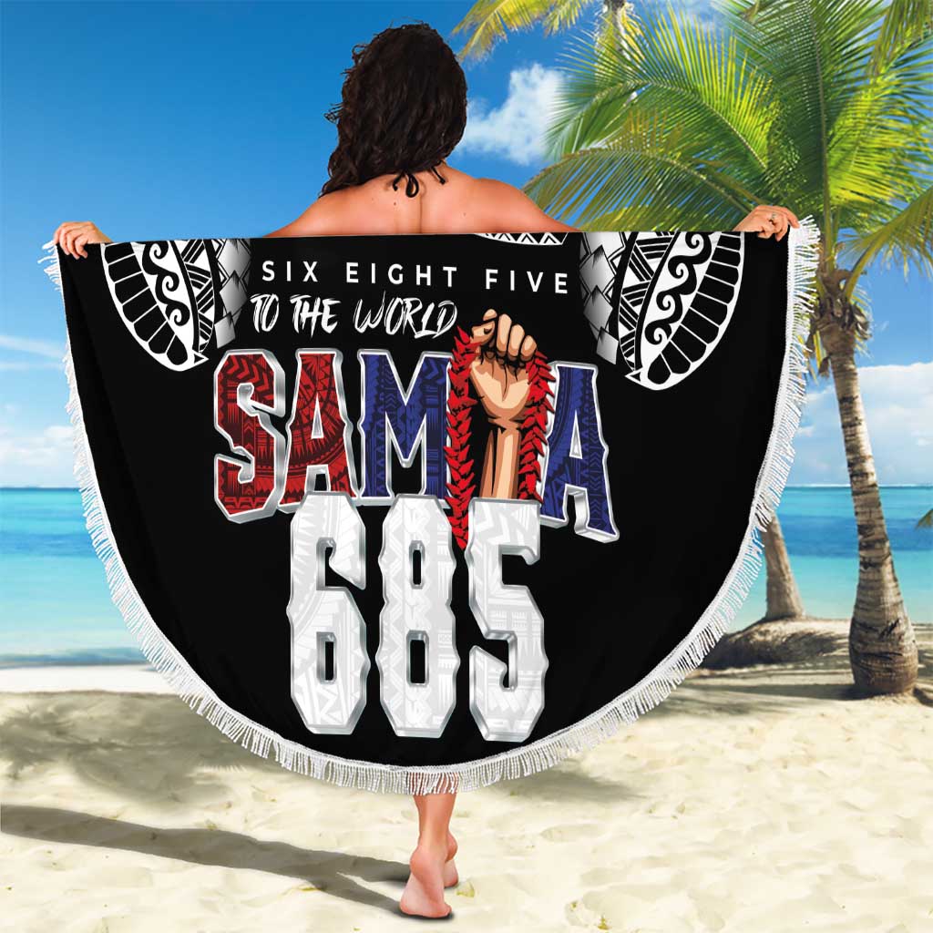 Super Samoa-Six Eight Five to The World Beach Blanket Traditional Samoan Tattoo Black Color