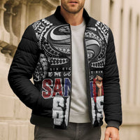 Super Samoa-Six Eight Five to The World Bomber Puffer Jacket Traditional Samoan Tattoo Black Color